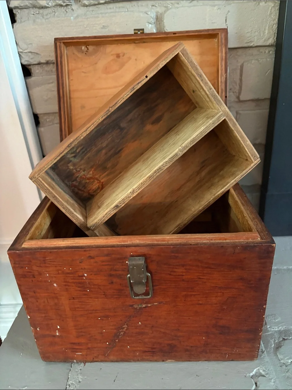 Antique Wood Carpenters Trunk ToolBox Seamans Chest Box Tray VtgPrimitive Farm